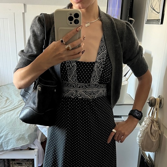 100% Cashmere Vintage Y2K Aqua Gray Open-Front Short Sleeve Sweater - Picture 8 of 9